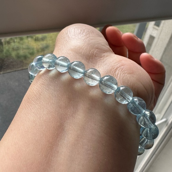 100% Natural 7mm aquamarine beads bracelet - Picture 7 of 15